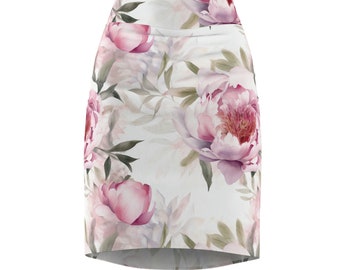 Vintage inspired Peony Pencil Skirt High Waisted Floral Print Skirt Perfect for Summer Unique Handmade Fashion