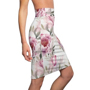 Falda lápiz de peonía de inspiración vintage Falda con estampado floral de cintura alta Perfecta para el verano Moda única hecha a mano imagen 7
