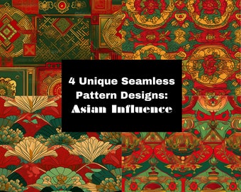 patrón sin costuras 4 Influencia asiática patrones sin fisuras Descarga digital de alta resolución verde rojo oro