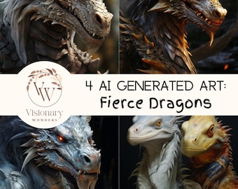 Fascinante arte generativo de dragones con IA - Espectacular diseño de dragón creado con IA Decoración única para los amantes de la fantasía
