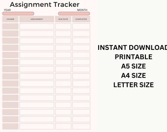 Printable Assignment Tracker - School College Planner, Assignment Planner, School, Printable, PDF, Letter, A4