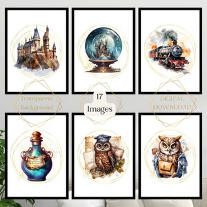 Wizard School Wall Art, Printable, Wizard Prints, Digital Download, Transparent background