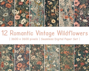Vintage Wildflower Digital Paper | Romantic Floral Patterns (Digital Download)