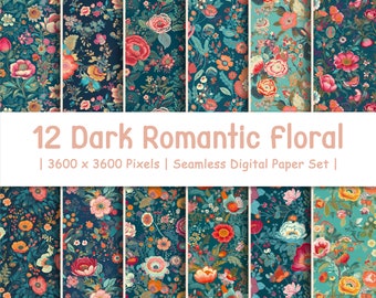 Dark Romantic Floral Digital Paper | 12"x12" Scrapbook Prints (Digital Download)
