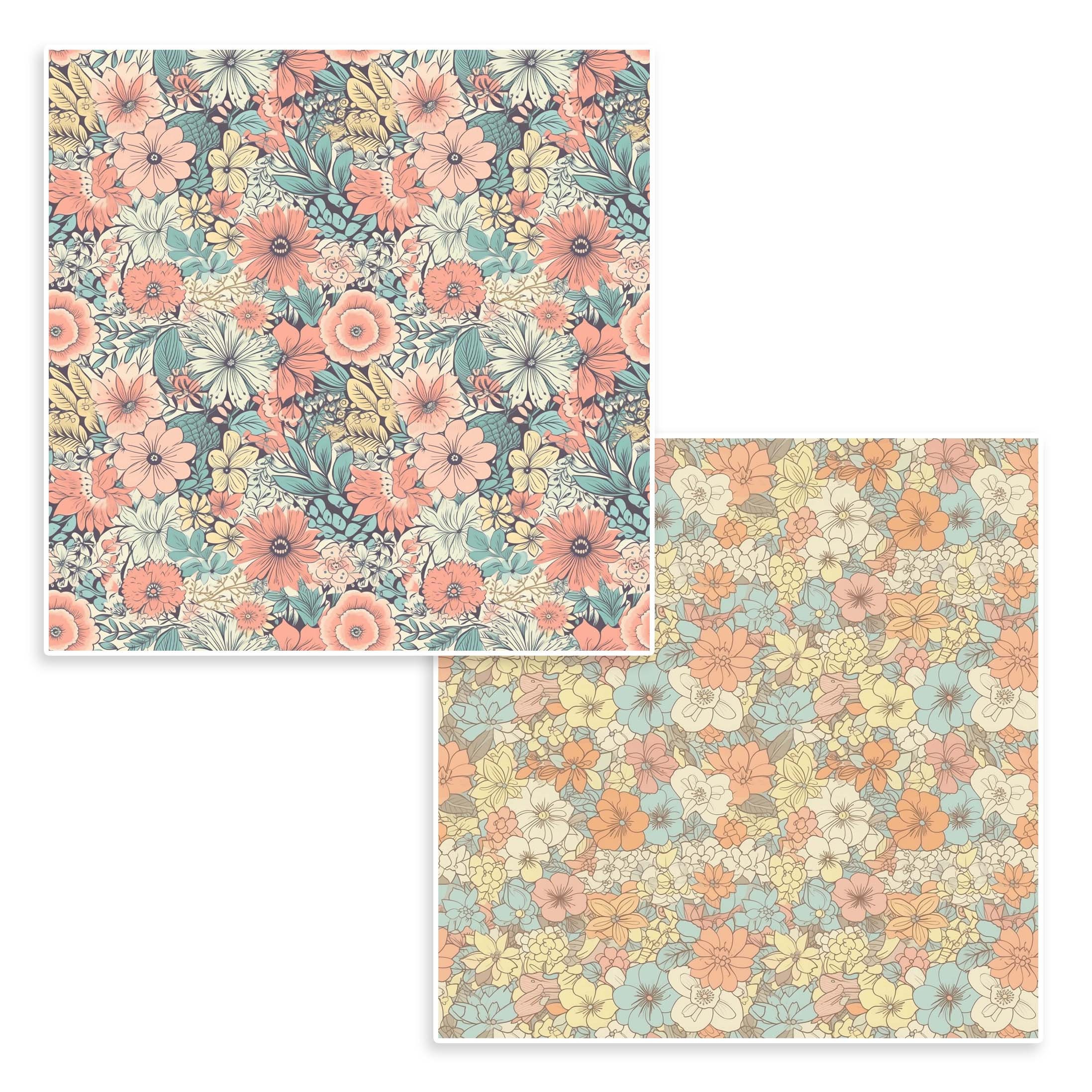 12 Retro Pastel Floral Printable Papers Seamless Pattern Scrapbook ...