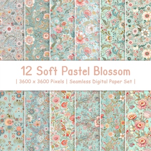 12 Soft Pastel Blossom Digital Papers / Spring Floral Scrapbook Paper / Acquerello Flower Patterns / Stampe floreali / Set di carta stampabile