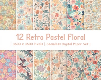 Retro Pastel Floral Digital Paper | 12 Seamless Patterns (Digital Download)