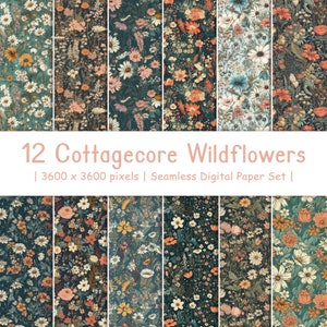 12 Cottagecore Wildflowers | Spring Digital Paper | Flower Paper | Floral Background | Summer Floral Digital Paper | Watercolor Patterns