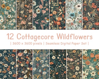 Cottagecore Wildflower Digital Paper | Watercolor Floral Patterns (Digital Download)