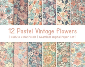 Pastel Vintage Floral Paper | 12" Scrapbook Patterns (Digital Download)