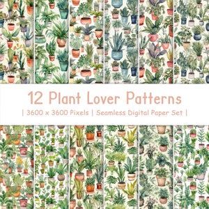 12 patronen voor plantenliefhebbers | Digitaal patroon | Waterverf Achtergrond | Floral digitale scrapbooking achtergronden | Naadloos patroon