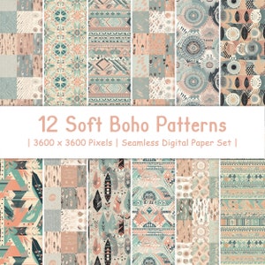 12 Seamless Soft Boho Patterns | Boho Backgrounds | Boho Prints | Boho Seamless Digital Paper |  Hippie Designer Paper | Trendy Patterns