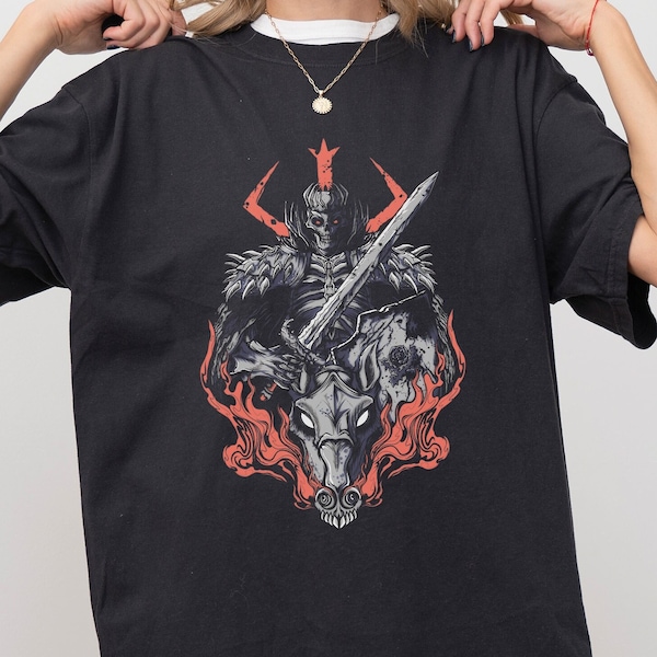 Skull Knight Shirt,Unisex T-Shirt,Anime Gift,Gift for Him,Warrior Knight,Berzerk Guts Lover,Anime Vintage Manga Shirt,Black Swordsman Rage