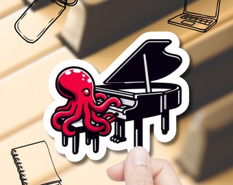 Animated Animal Sticker, Octopus Sticker, Piano Sticker, Music Lover Gift, Jazz Sticker, Classical Music Gift, Classical Music Sticker