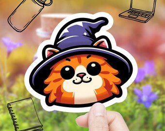 Witch Cat Sticker, Catful, Wizard Sticker, Cute Cat Sticker, Cat Lover Sticker, Cat Mom Sticker, Orange Cat Sticker, Waterproof Sticker