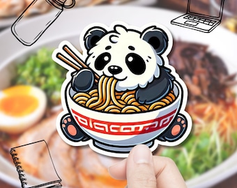 Panda Decal, Panda Sticker, Eating Ramen Noodles, Ramen Print, Ramen Decal, Ramen Gift, Ramen Sticker, Japanese Decal, Japanese Laptop