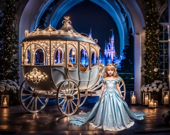 Fairytale Princess Digital Backdrop | Digital Background for Composite Photography, Cinderella Carriage, Castle Backdrop, Fantasy Backdrop