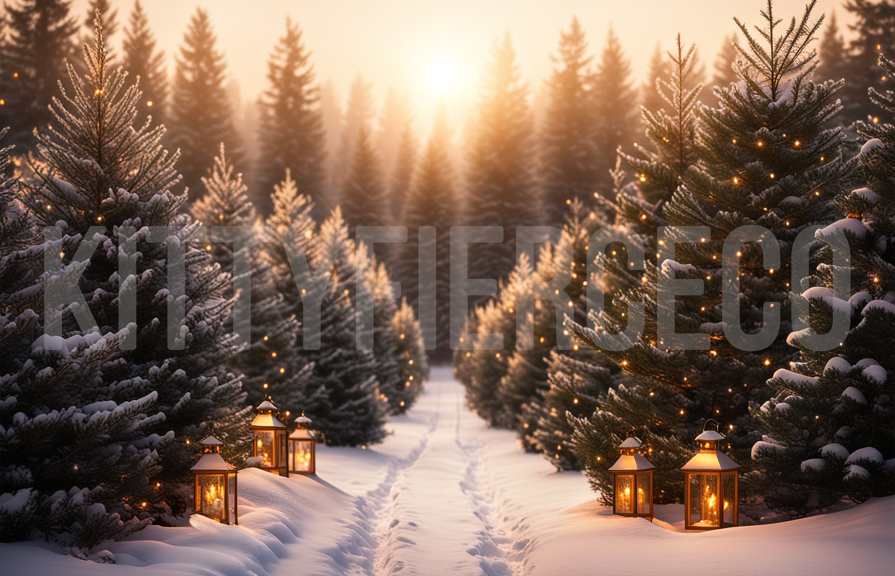 Christmas Tree Farm Digital Backdrop Winter Christmas Background for