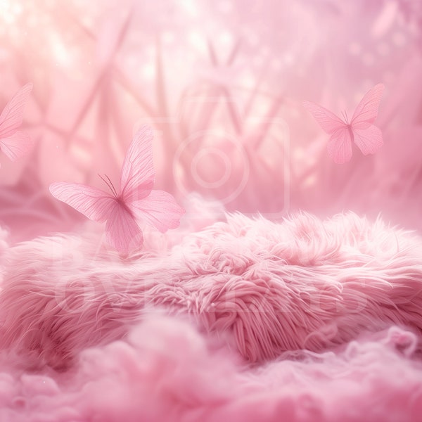 Newborn Digital Backdrop Pink Dreamy Butterfly Studio Background Soft Textured Baby Portrait Composite Photography