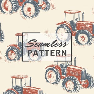 Farm Tractor Seamless Pattern Vintage Kitchen Tile Background Repeating Design Digital Paper PNG JPEG