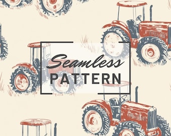 Farm Tractor Seamless Pattern Vintage Kitchen Tile Background Repeating Design Digital Paper PNG JPEG