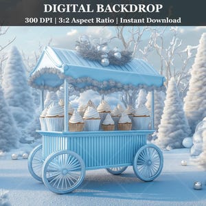 Winter Cupcake Cart Digital Backdrop Christmas Virtual Meeting Background Photography Studio Prop