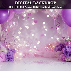 Pink Purple Studio Digital Backdrop Girls Birthday Photography Background Cake Smash