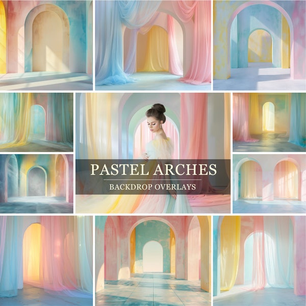 Pastel Tulle Arches Digital Backdrops Set Maternity Fine Art Backgrounds Photography Composite