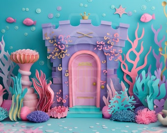 Fondo digital subacuático sirena princesa fantasía fondo niños caprichoso estudio fotografía retrato compuesto