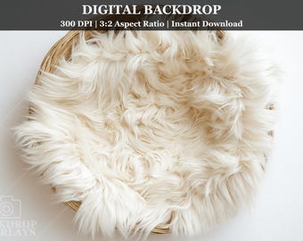 Newborn Digital Backdrop White Fur Photography Background Digital Studio Photo Prop