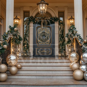 Christmas Digital Backdrop Luxurious Grand Entrance Background Holiday Family Portraits Composite Photography