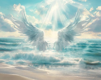 Angel Wings Digital Backdrop Heavenly Background Maternity Portrait Photography Composite Ocean Beach Spiritual Art