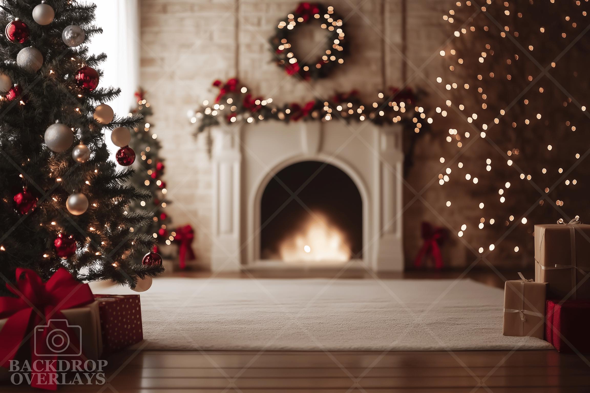 Cozy Christmas Digital Backdrop Festive Fireplace Holiday Photography ...