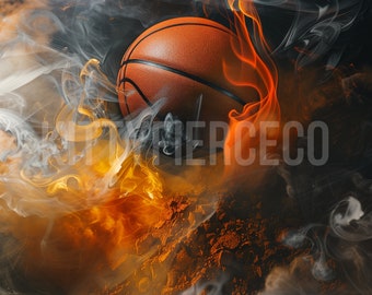 Basketball Digital Backdrop Fire Smoke Sports Background Team Sports Poster Photography Composite Portrait