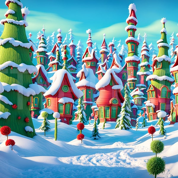 Christmas Ville Digital Backdrop Whimsical Holiday Portrait Photography Background