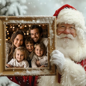 Moldura de foto do Papai Noel Pano de fundo digital Fácil inserção de imagem personalizada Fundo digital PSD e PNG