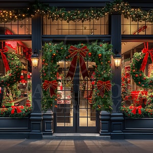Christmas Storefront Digital Backdrop Classic Holiday Family Greeting Card Background Composite Photography