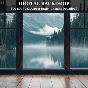 Forest Cabin Lake View Digital Backdrop Virtual Background for Zoom Teams Video Calls Home Office