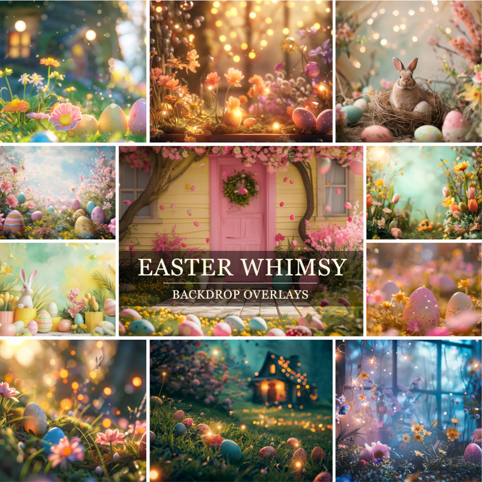 Easter Whimsy Digital Backdrops Spring Bunny Photography Backgrounds ...