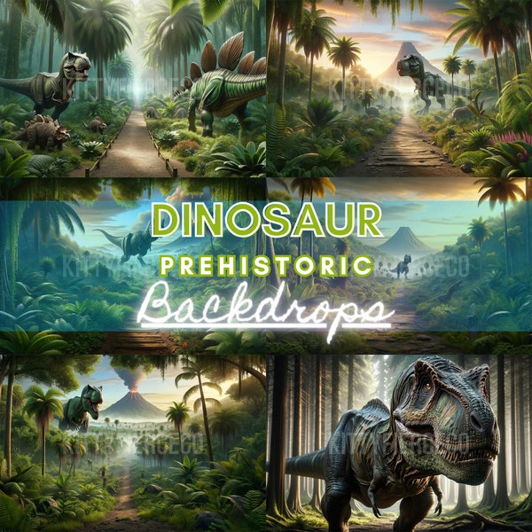 6 Dinosaur Digital Backdrops T-Rex Jungle Jurassic Digital Backgrounds Backdrop Overlays for Kids Composite Photography Portraits