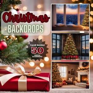 Christmas Digital Backdrops Cozy Winter Holiday Backgrounds Family Holiday Portrait Composite Photography Backdrop
