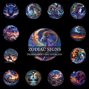Nakładki zodiaku Przezroczyste PNG Nakładki Photoshopa Znaki astrologii niebieskiej Clip Art Zodiak