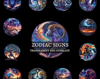 Dierenriemoverlays transparante PNG Photoshop-overlays hemelse astrologietekens Clip Art Zodiac