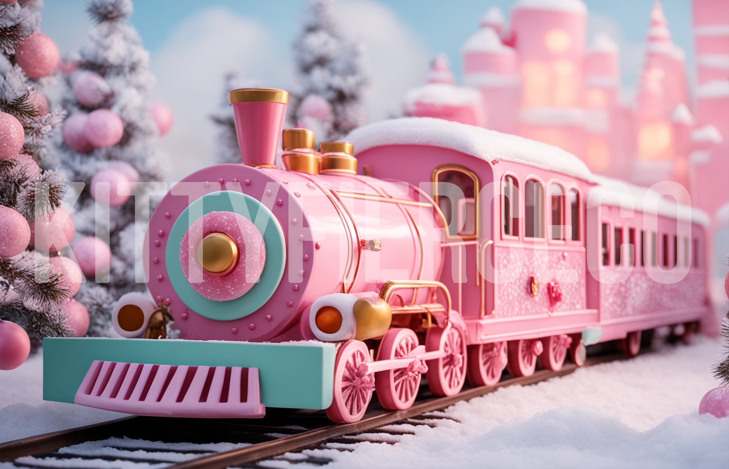 Toy Train Digital Backdrop Pink North Pole Christmas Train Digital ...