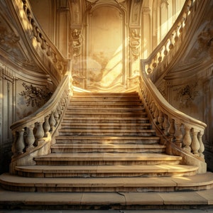 Luxurious Staircase Digital Backdrop Grand Entryway Formal Wedding Background Classical Architecture Portrait Photography Backdrop