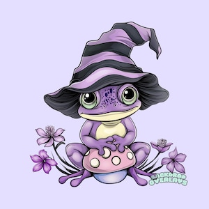 Cute Halloween Frog Witch PNG Digital File Trendy Fall Sublimation Design Halloween TShirt Print Kawaii Frog Clipart