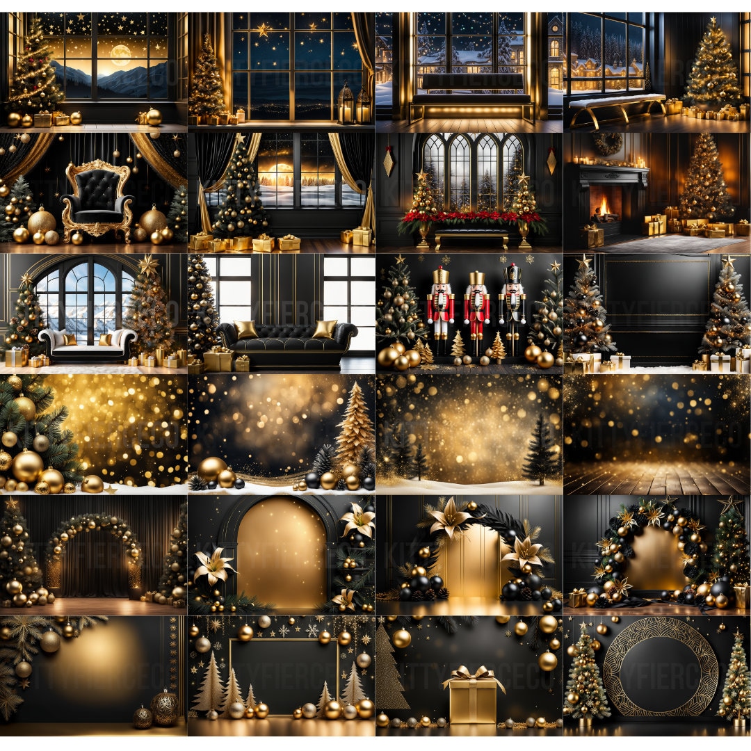 Black Gold Christmas Digital Backdrops Elegant Holiday Photography ...