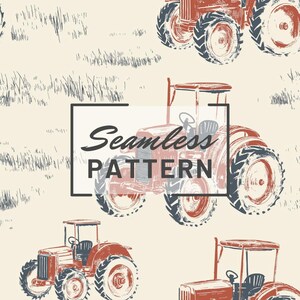 Jordbrukstraktor sömlöst mönster vintage kök kakel bakgrund upprepande design digitalt papper PNG JPEG