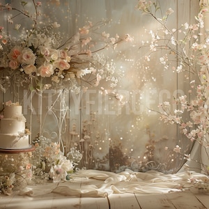 Cake Smash Digital Backdrop | Pink Digital Background for 1st Birthday Photos | Fine Art Floral Backdrop Overlays