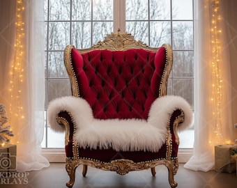 Royal Christmas Throne Digital Backdrop Festive Portrait Studio Background